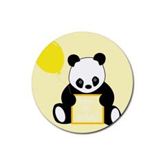 First Birthday Panda Card Rubber Round Coaster (4 Pack)  by Nexatart