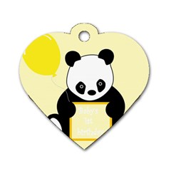 First Birthday Panda Card Dog Tag Heart (one Side) by Nexatart