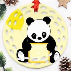 First Birthday Panda Card Round Filigree Ornament (two Sides) by Nexatart