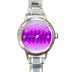 Geometric Cubes Pink Purple Blue Round Italian Charm Watch