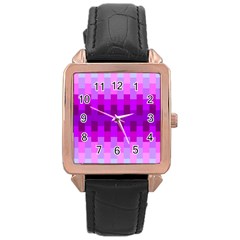 Geometric Cubes Pink Purple Blue Rose Gold Leather Watch  by Nexatart