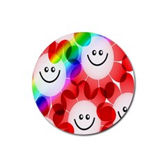 Happy Flowers Rubber Round Coaster (4 Pack)  by Nexatart