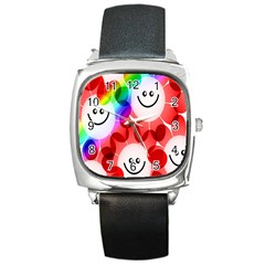 Happy Flowers Square Metal Watch by Nexatart