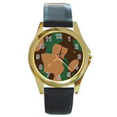 Military Camouflage Round Gold Metal Watch by Nexatart