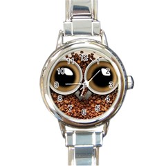 Owl Coffee Art Round Italian Charm Watch by Nexatart