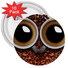 Owl Coffee Art 3  Buttons (10 Pack)  by Nexatart