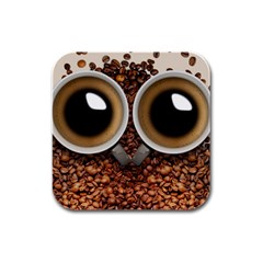 Owl Coffee Art Rubber Square Coaster (4 Pack)  by Nexatart