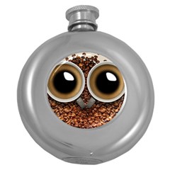 Owl Coffee Art Round Hip Flask (5 Oz) by Nexatart