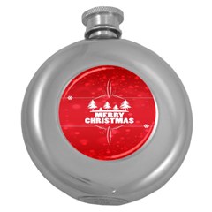 Red Bokeh Christmas Background Round Hip Flask (5 Oz) by Nexatart