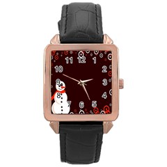 Snowman Holidays, Occasions, Christmas Rose Gold Leather Watch  by Nexatart