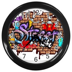 Graffiti Word Characters Composition Decorative Urban World Youth Street Life Art Spraycan Drippy Bl Wall Clocks (black) by Foxymomma