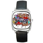 Graffiti Word Characters Composition Decorative Urban World Youth Street Life Art Spraycan Drippy Bl Square Metal Watch Front