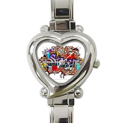 Graffiti Word Characters Composition Decorative Urban World Youth Street Life Art Spraycan Drippy Bl Heart Italian Charm Watch by Foxymomma