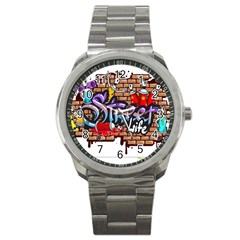 Graffiti Word Characters Composition Decorative Urban World Youth Street Life Art Spraycan Drippy Bl Sport Metal Watch by Foxymomma