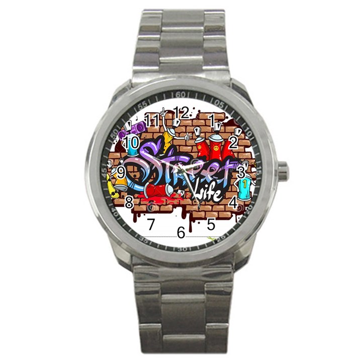 Graffiti Word Characters Composition Decorative Urban World Youth Street Life Art Spraycan Drippy Bl Sport Metal Watch