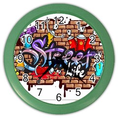 Graffiti Word Characters Composition Decorative Urban World Youth Street Life Art Spraycan Drippy Bl Color Wall Clocks by Foxymomma