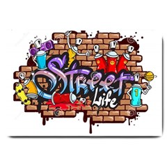 Graffiti Word Characters Composition Decorative Urban World Youth Street Life Art Spraycan Drippy Bl Large Doormat  by Foxymomma