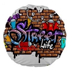 Graffiti Word Characters Composition Decorative Urban World Youth Street Life Art Spraycan Drippy Bl Large 18  Premium Round Cushions