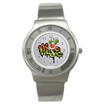 Graffiti Word Character Print Spray Can Element Player Music Notes Drippy Font Text Sample Grunge Ve Stainless Steel Watch Front