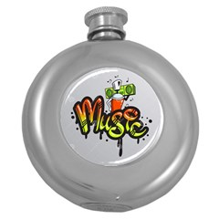 Graffiti Word Character Print Spray Can Element Player Music Notes Drippy Font Text Sample Grunge Ve Round Hip Flask (5 Oz) by Foxymomma