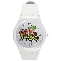 Graffiti Word Character Print Spray Can Element Player Music Notes Drippy Font Text Sample Grunge Ve Round Plastic Sport Watch (m) by Foxymomma