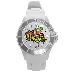 Graffiti Word Character Print Spray Can Element Player Music Notes Drippy Font Text Sample Grunge Ve Round Plastic Sport Watch (l) by Foxymomma