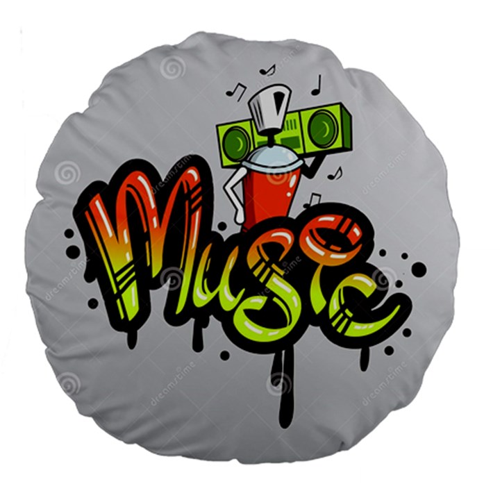 Graffiti Word Character Print Spray Can Element Player Music Notes Drippy Font Text Sample Grunge Ve Large 18  Premium Round Cushions