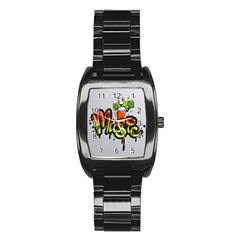 Graffiti Word Character Print Spray Can Element Player Music Notes Drippy Font Text Sample Grunge Ve Stainless Steel Barrel Watch by Foxymomma