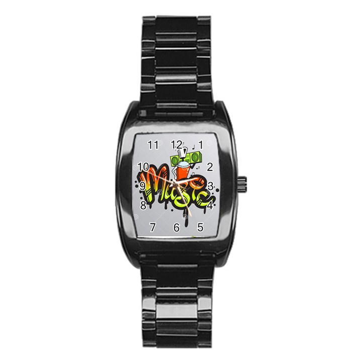 Graffiti Word Character Print Spray Can Element Player Music Notes Drippy Font Text Sample Grunge Ve Stainless Steel Barrel Watch