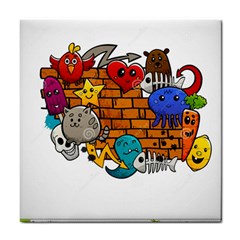 Graffiti Characters Flat Color Concept Cartoon Animals Fruit Abstract Around Brick Wall Vector Illus Tile Coasters by Foxymomma