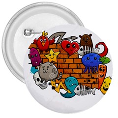 Graffiti Characters Flat Color Concept Cartoon Animals Fruit Abstract Around Brick Wall Vector Illus 3  Buttons by Foxymomma