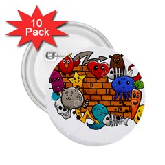 Graffiti Characters Flat Color Concept Cartoon Animals Fruit Abstract Around Brick Wall Vector Illus 2 25  Buttons (10 Pack)  by Foxymomma