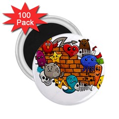 Graffiti Characters Flat Color Concept Cartoon Animals Fruit Abstract Around Brick Wall Vector Illus 2 25  Magnets (100 Pack)  by Foxymomma