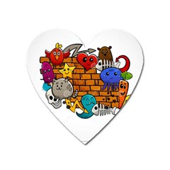 Graffiti Characters Flat Color Concept Cartoon Animals Fruit Abstract Around Brick Wall Vector Illus Heart Magnet