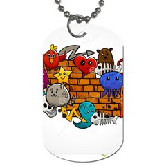 Graffiti Characters Flat Color Concept Cartoon Animals Fruit Abstract Around Brick Wall Vector Illus Dog Tag (two Sides) by Foxymomma