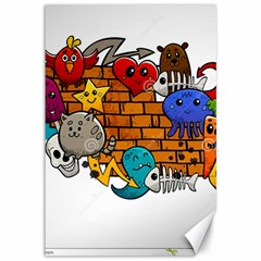 Graffiti Characters Flat Color Concept Cartoon Animals Fruit Abstract Around Brick Wall Vector Illus Canvas 12  X 18   by Foxymomma