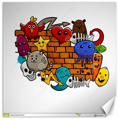 Graffiti Characters Flat Color Concept Cartoon Animals Fruit Abstract Around Brick Wall Vector Illus Canvas 16  X 16   by Foxymomma