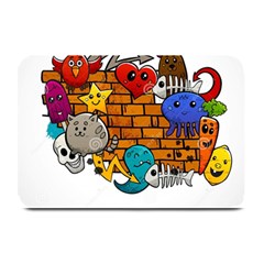 Graffiti Characters Flat Color Concept Cartoon Animals Fruit Abstract Around Brick Wall Vector Illus Plate Mats by Foxymomma