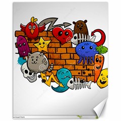 Graffiti Characters Flat Color Concept Cartoon Animals Fruit Abstract Around Brick Wall Vector Illus Canvas 11  X 14   by Foxymomma