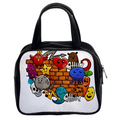 Graffiti Characters Flat Color Concept Cartoon Animals Fruit Abstract Around Brick Wall Vector Illus Classic Handbags (2 Sides) by Foxymomma