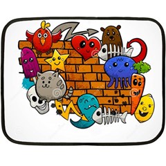 Graffiti Characters Flat Color Concept Cartoon Animals Fruit Abstract Around Brick Wall Vector Illus Fleece Blanket (mini) by Foxymomma