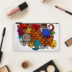 Graffiti Characters Flat Color Concept Cartoon Animals Fruit Abstract Around Brick Wall Vector Illus Cosmetic Bag (small) 