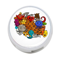 Graffiti Characters Flat Color Concept Cartoon Animals Fruit Abstract Around Brick Wall Vector Illus 4-port Usb Hub (two Sides)  by Foxymomma