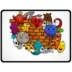 Graffiti Characters Flat Color Concept Cartoon Animals Fruit Abstract Around Brick Wall Vector Illus Fleece Blanket (large)  by Foxymomma