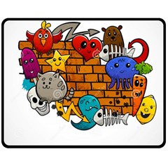 Graffiti Characters Flat Color Concept Cartoon Animals Fruit Abstract Around Brick Wall Vector Illus Fleece Blanket (medium)  by Foxymomma