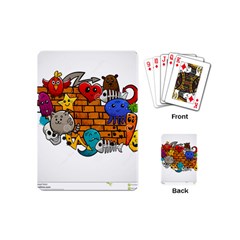 Graffiti Characters Flat Color Concept Cartoon Animals Fruit Abstract Around Brick Wall Vector Illus Playing Cards (mini) 