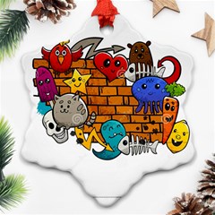 Graffiti Characters Flat Color Concept Cartoon Animals Fruit Abstract Around Brick Wall Vector Illus Snowflake Ornament (two Sides)