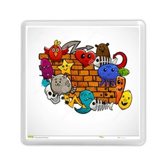 Graffiti Characters Flat Color Concept Cartoon Animals Fruit Abstract Around Brick Wall Vector Illus Memory Card Reader (square)  by Foxymomma