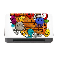 Graffiti Characters Flat Color Concept Cartoon Animals Fruit Abstract Around Brick Wall Vector Illus Memory Card Reader With Cf by Foxymomma