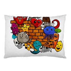 Graffiti Characters Flat Color Concept Cartoon Animals Fruit Abstract Around Brick Wall Vector Illus Pillow Case (two Sides) by Foxymomma